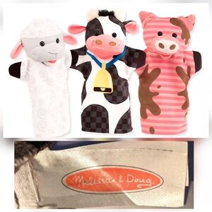 Melissa & Doug Farm Animal Friends Hand Puppets 3 Set Cow, Pig, Sheep